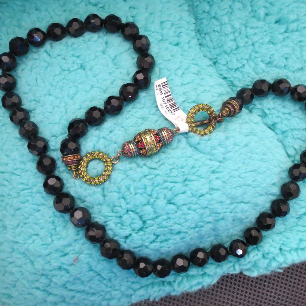 NWT Heidi Daus ELISSA'S Swarovski multi color crystal black bead NECKLACE